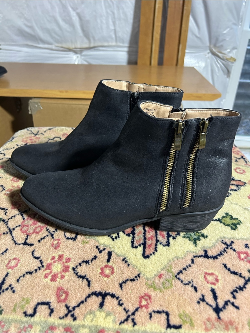 C Black Ankle Booties with Double Side Zippers